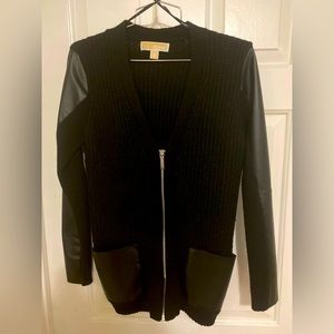 Michael Kors faux-leather sleeve cardigan- Small